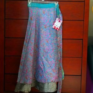 Ankle length silk wrap skirt, reversible! New with tags.